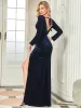 Velvet A-Line Long Sleeve High Slit Evening Dress sold by Ever Pretty