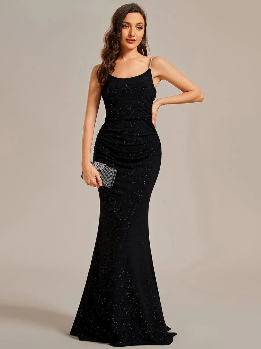 Glitter Spaghetti Strap U-Veck Open Back Bodycon Stretchy Evening Dress sold by Ever Pretty