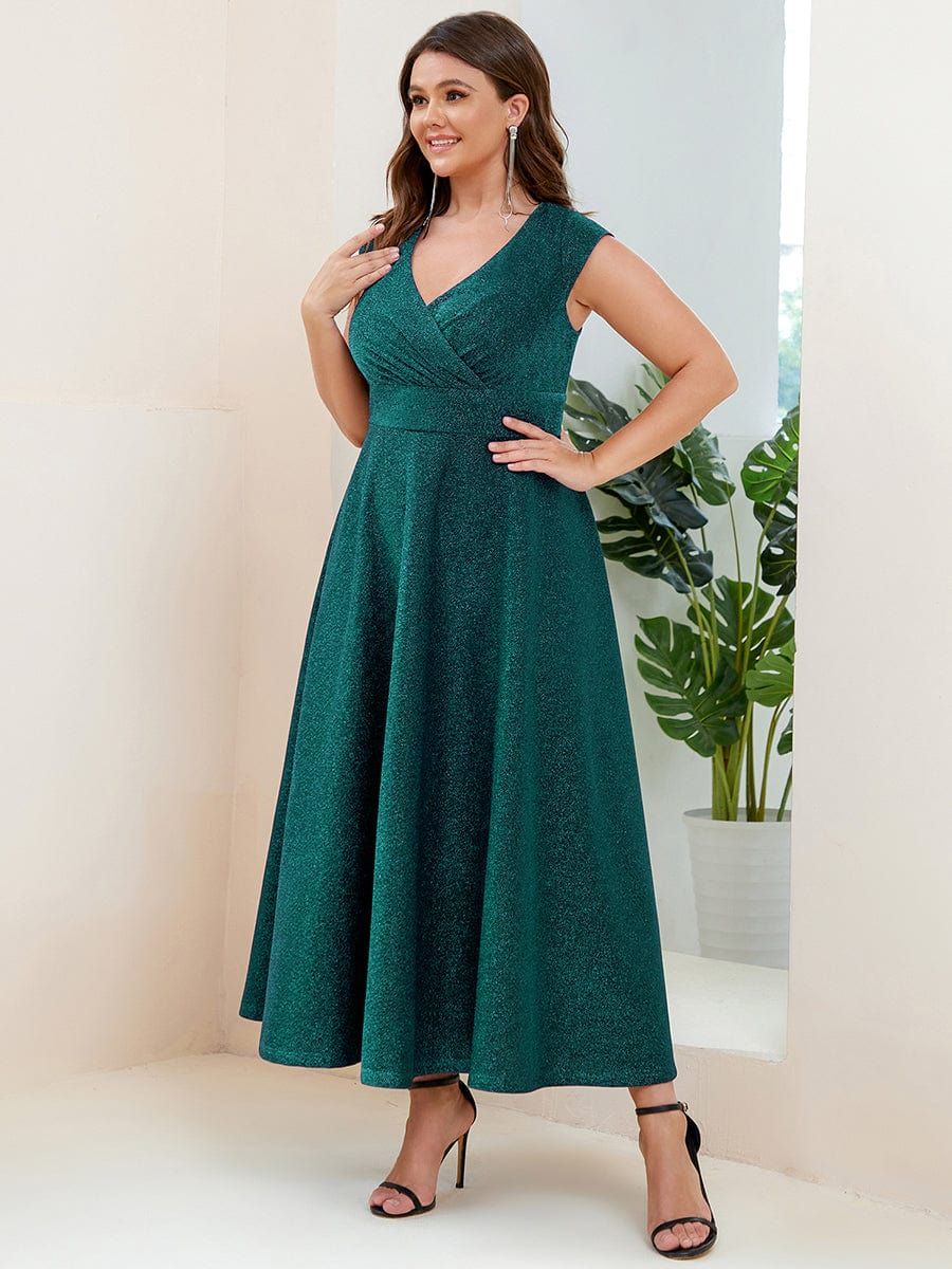 Plus Size Pleated A-Line Cap Sleeve V-Neck Evening Dress sold by Ever Pretty product image thumbnail 4