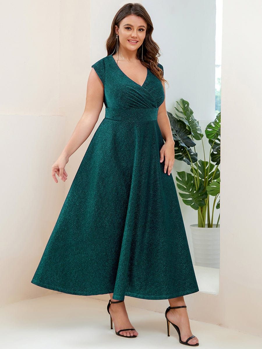 Plus Size Pleated A-Line Cap Sleeve V-Neck Evening Dress sold by Ever Pretty product image thumbnail 5