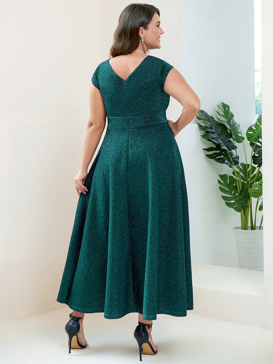 Plus Size Pleated A-Line Cap Sleeve V-Neck Evening Dress sold by Ever Pretty product image thumbnail 2