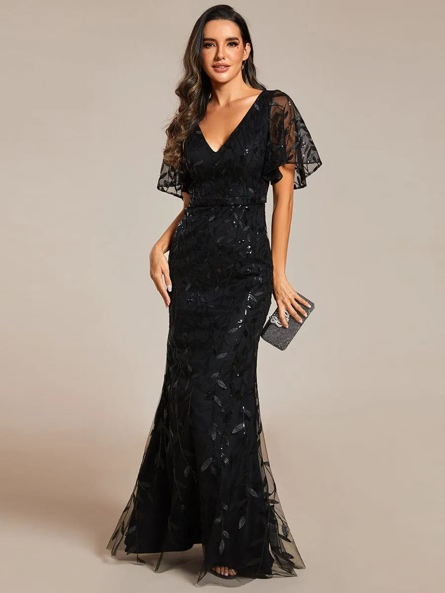 ever DIONE|Gorgeous V Neck Leaf-Sequined Fishtail Party Dress sold by Ever Pretty