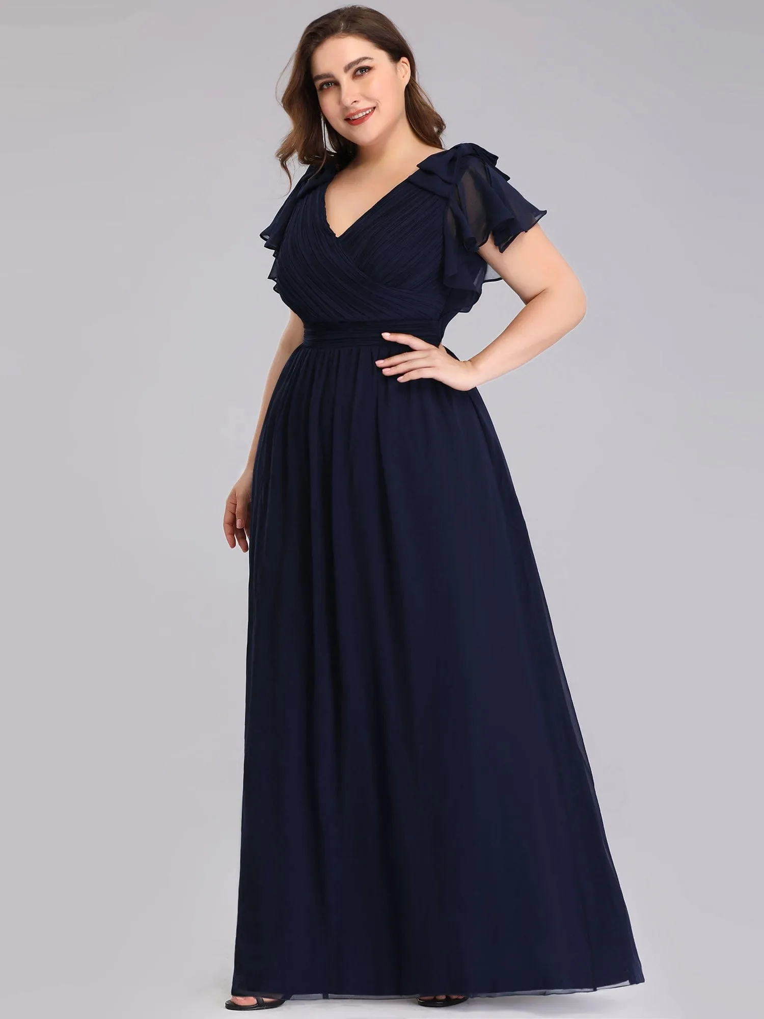 ever AVELYN|Custom Size Elegant Pleated Ruffles Sleeves Chiffon Evening Dress sold by Ever Pretty product image thumbnail 4