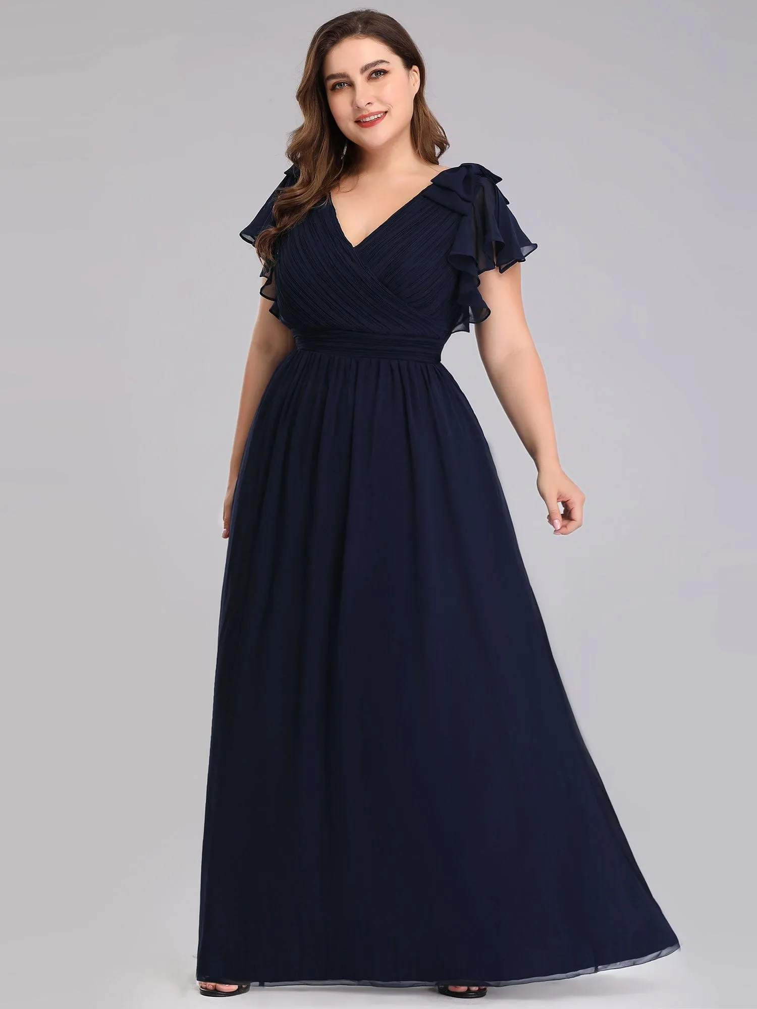 ever AVELYN|Custom Size Elegant Pleated Ruffles Sleeves Chiffon Evening Dress sold by Ever Pretty