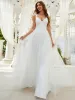 Double V Neck Lace Bodice Open Back Tulle Wedding Dress sold by Ever Pretty