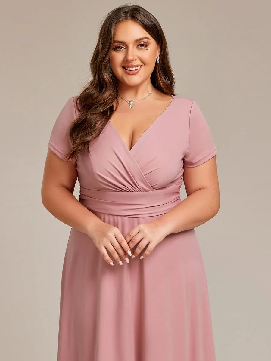 pretty TÉRESA|Plus Size Pleated V-Neck Short Sleeves Empire Waist A-Line Bridesmaid Dress sold by Ever Pretty product image thumbnail 3