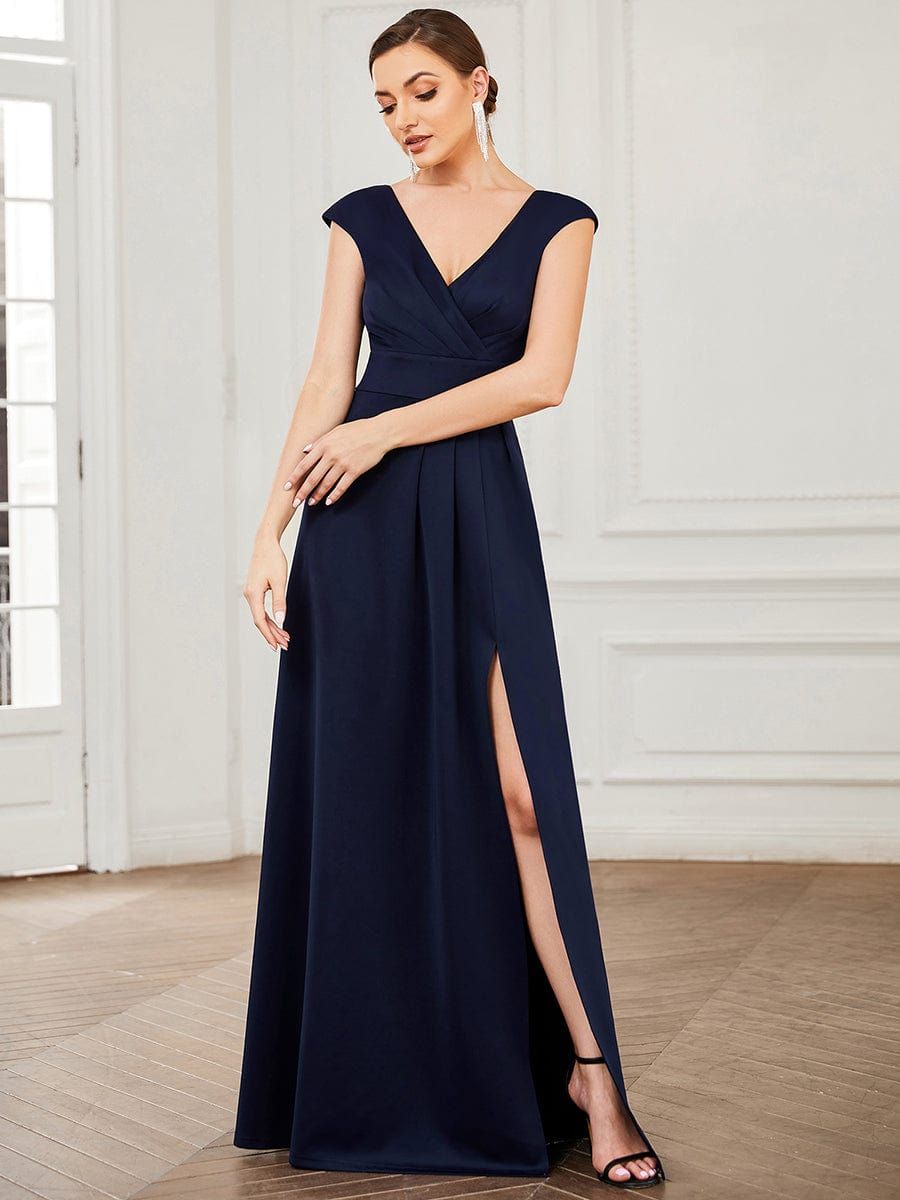 Double V-Neck Pleated Sleeveless Slit Evening Dress sold by Ever Pretty product image thumbnail 5