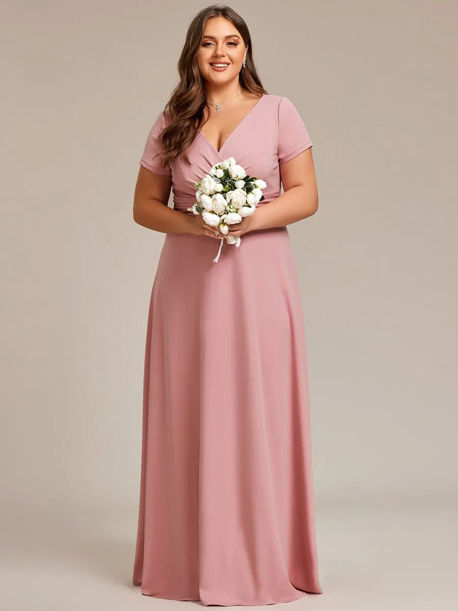 pretty TÉRESA|Plus Size Pleated V-Neck Short Sleeves Empire Waist A-Line Bridesmaid Dress sold by Ever Pretty product image thumbnail 4