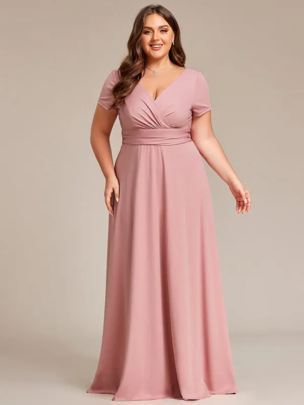 pretty TÉRESA|Plus Size Pleated V-Neck Short Sleeves Empire Waist A-Line Bridesmaid Dress sold by Ever Pretty