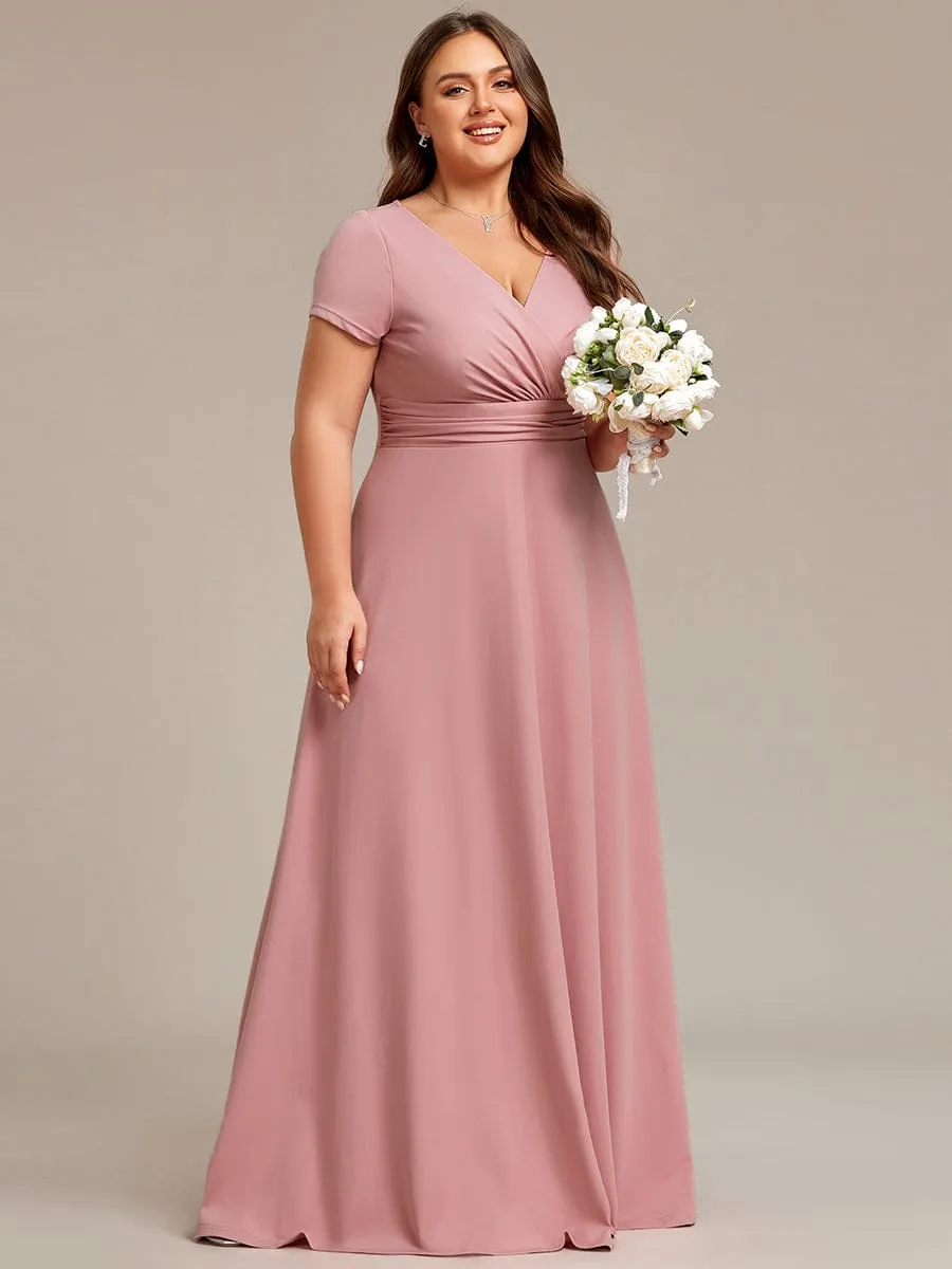 pretty TÉRESA|Plus Size Pleated V-Neck Short Sleeves Empire Waist A-Line Bridesmaid Dress sold by Ever Pretty product image thumbnail 5