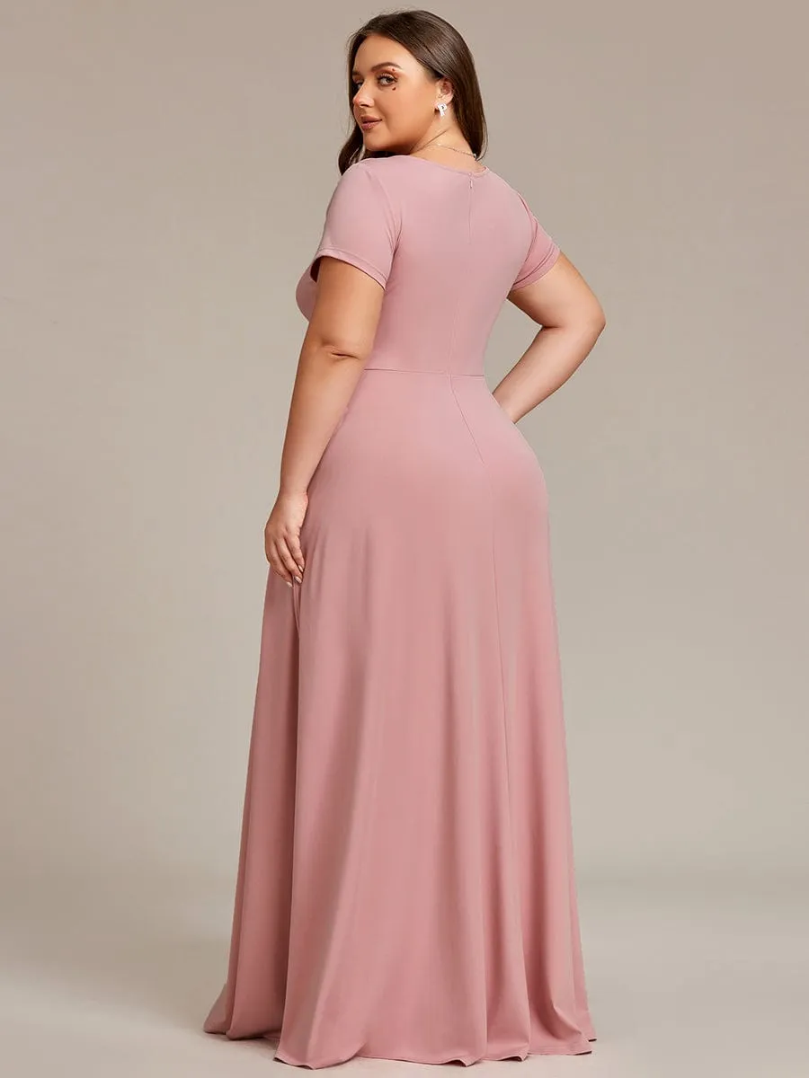 pretty TÉRESA|Plus Size Pleated V-Neck Short Sleeves Empire Waist A-Line Bridesmaid Dress sold by Ever Pretty product image thumbnail 2