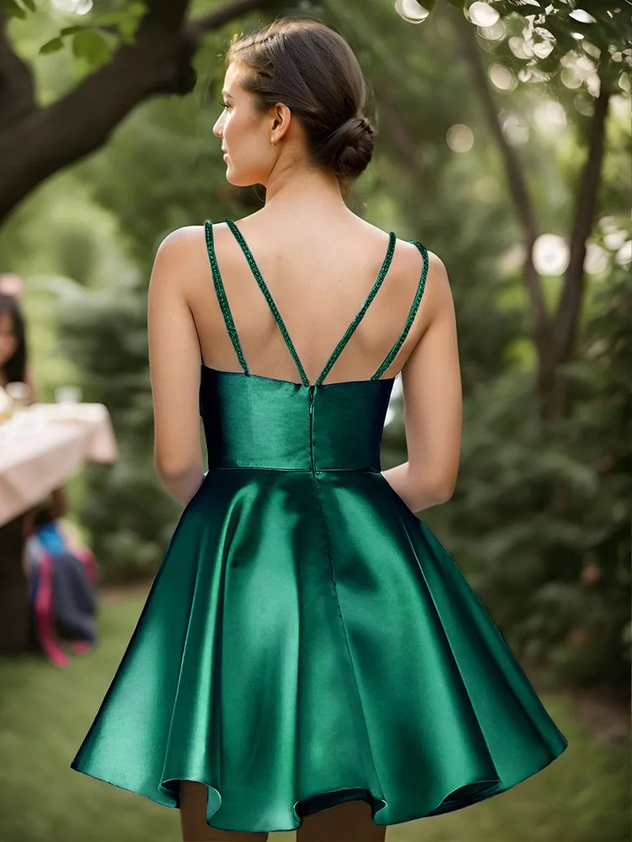 ever LULI|Double Spaghetti Strap with Rhinestone Satin A-Line Homecoming Dress sold by Ever Pretty product image thumbnail 4