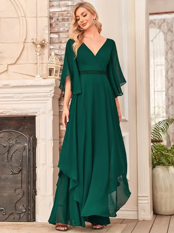 Elegant V-Neck Ruffle Sleeve Mother of the Bride Dress sold by Ever Pretty