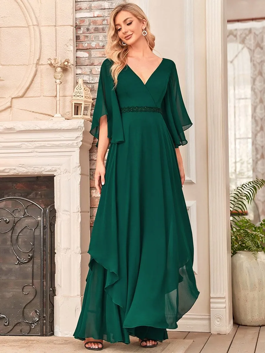 Elegant V-Neck Ruffle Sleeve Mother of the Bride Dress sold by Ever Pretty