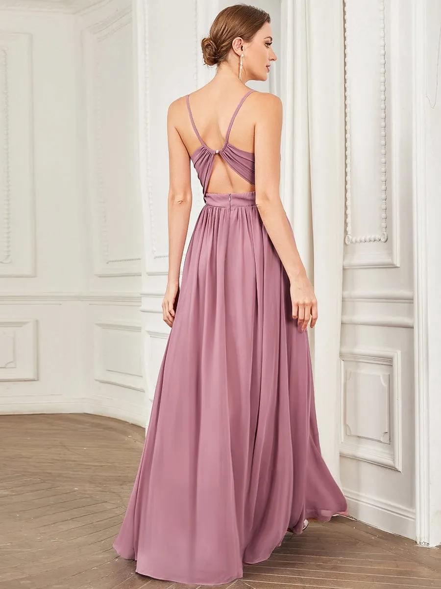 Chiffon Spaghetti Strap V-Neck Pleated A-Line Bridesmaid Dress sold by Ever Pretty product image thumbnail 2