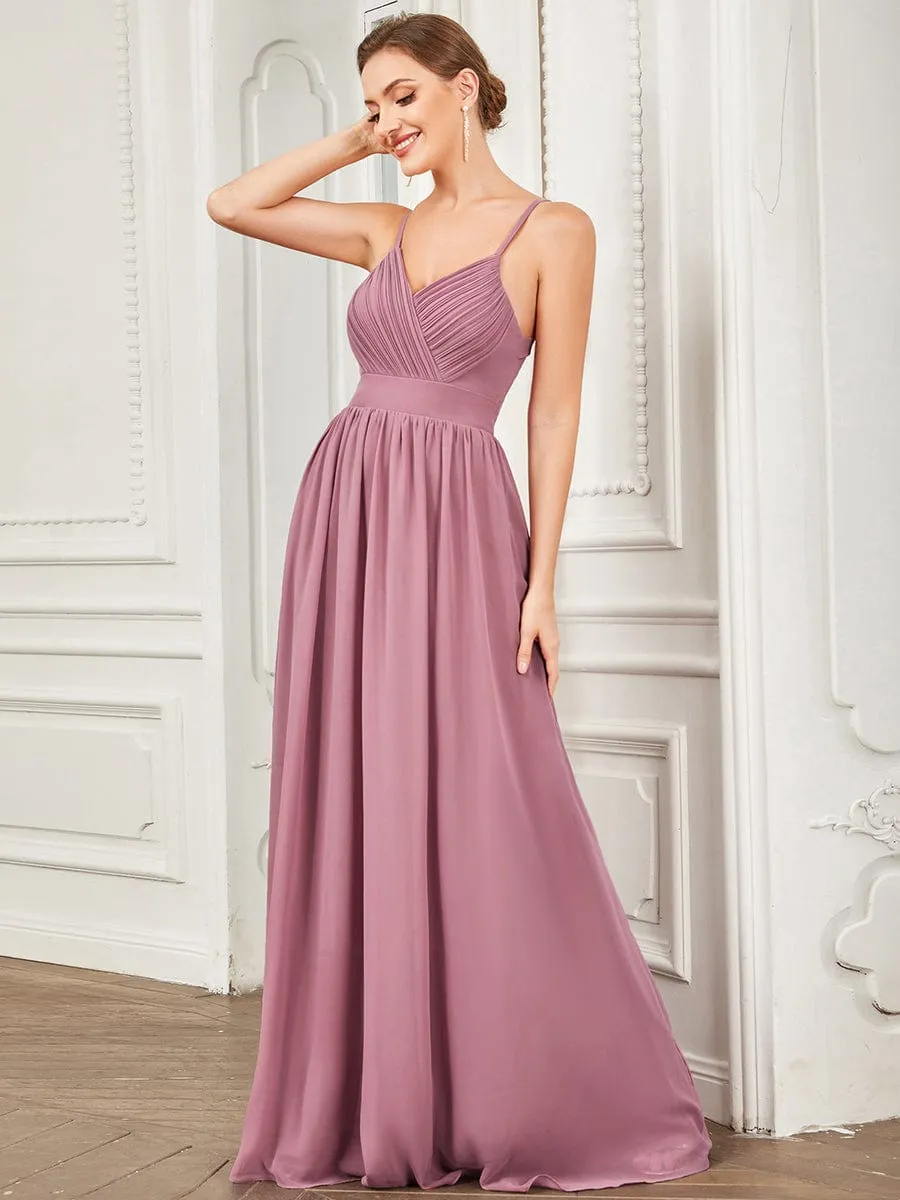Chiffon Spaghetti Strap V-Neck Pleated A-Line Bridesmaid Dress sold by Ever Pretty product image thumbnail 5