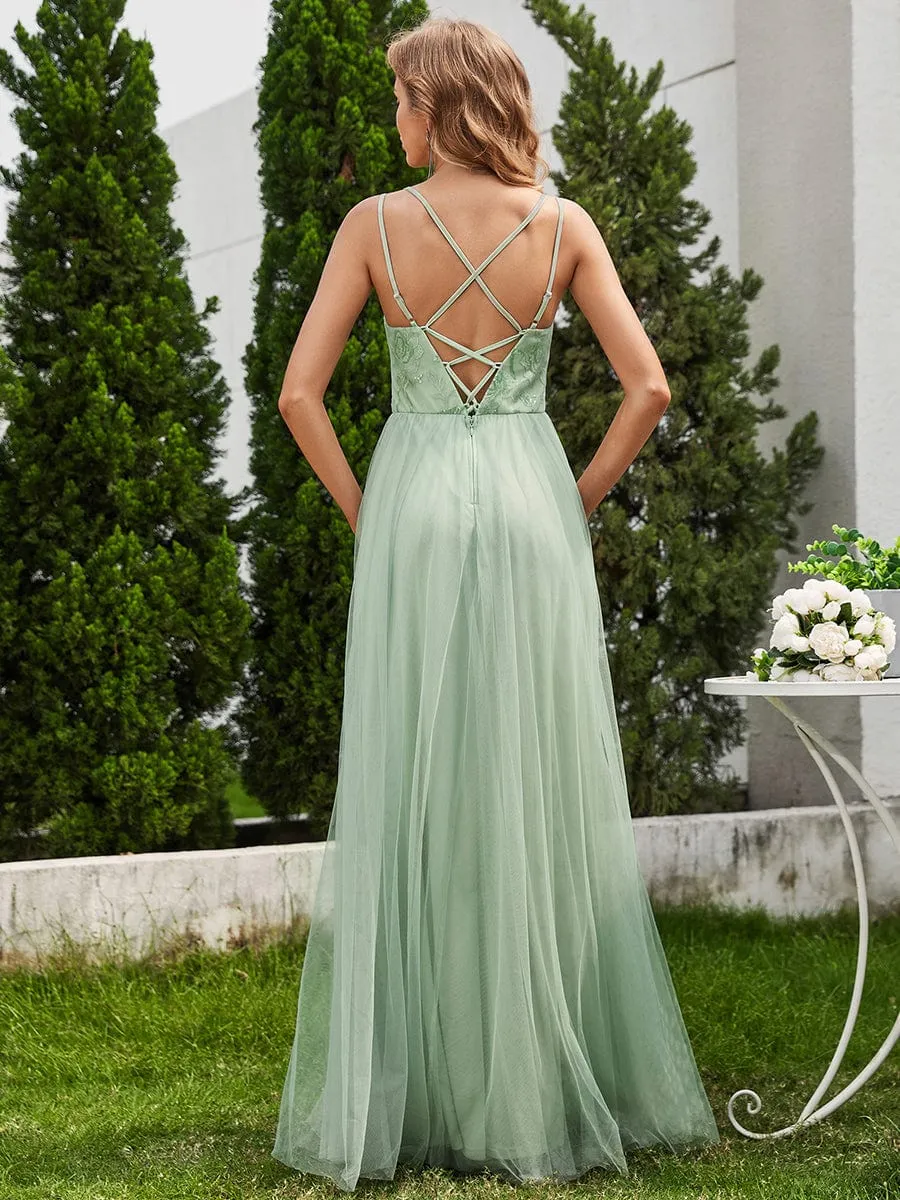 ever LOGAN|Paillette A-Line Tulle Bridesmaid Dress with Cross-Back Straps sold by Ever Pretty product image thumbnail 4
