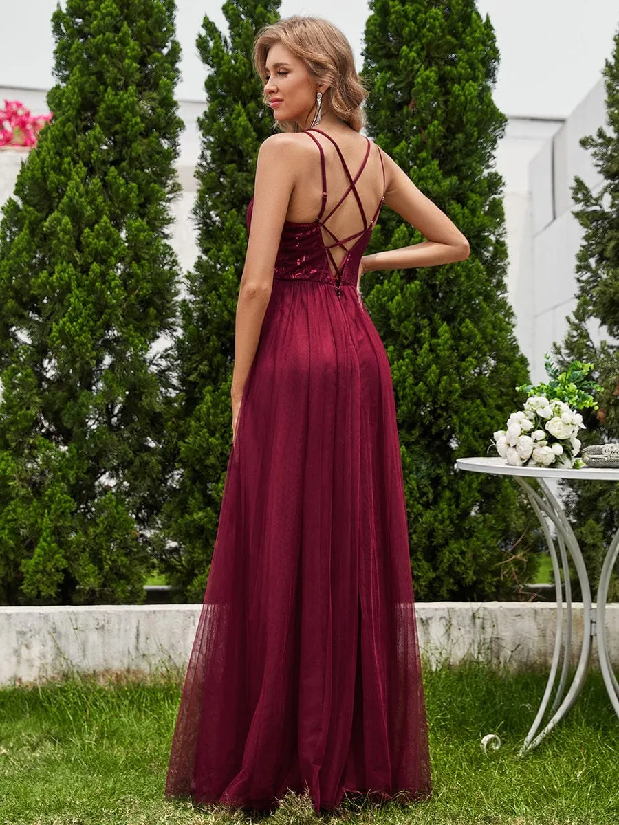 ever LOGAN|Paillette A-Line Tulle Bridesmaid Dress with Cross-Back Straps sold by Ever Pretty product image thumbnail 2