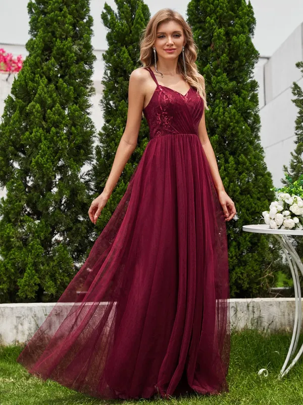 ever LOGAN|Paillette A-Line Tulle Bridesmaid Dress with Cross-Back Straps sold by Ever Pretty