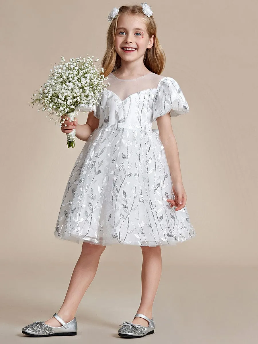 FLORRIE|Sparkling Puffy Sleeves Leaf Sequin A-line Flower Girl Dress sold by Ever Pretty product image thumbnail 3