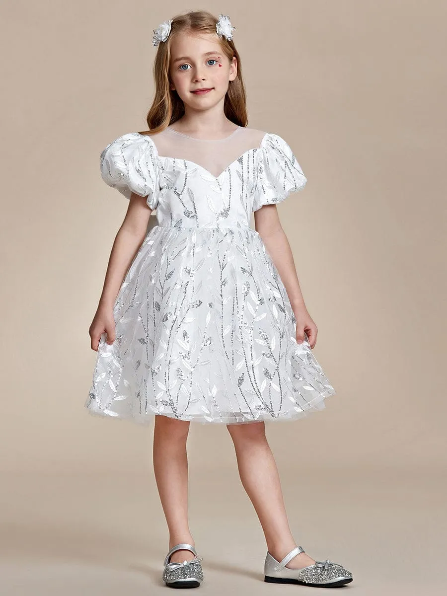 FLORRIE|Sparkling Puffy Sleeves Leaf Sequin A-line Flower Girl Dress sold by Ever Pretty product image thumbnail 4