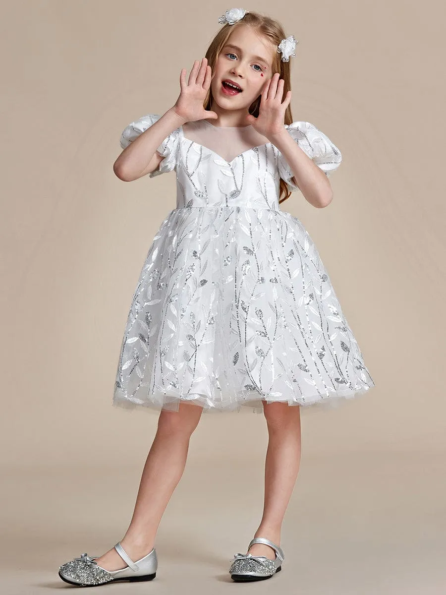 FLORRIE|Sparkling Puffy Sleeves Leaf Sequin A-line Flower Girl Dress sold by Ever Pretty product image thumbnail 5