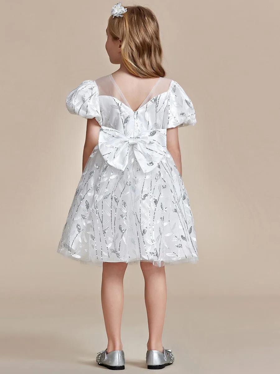 FLORRIE|Sparkling Puffy Sleeves Leaf Sequin A-line Flower Girl Dress sold by Ever Pretty product image thumbnail 2