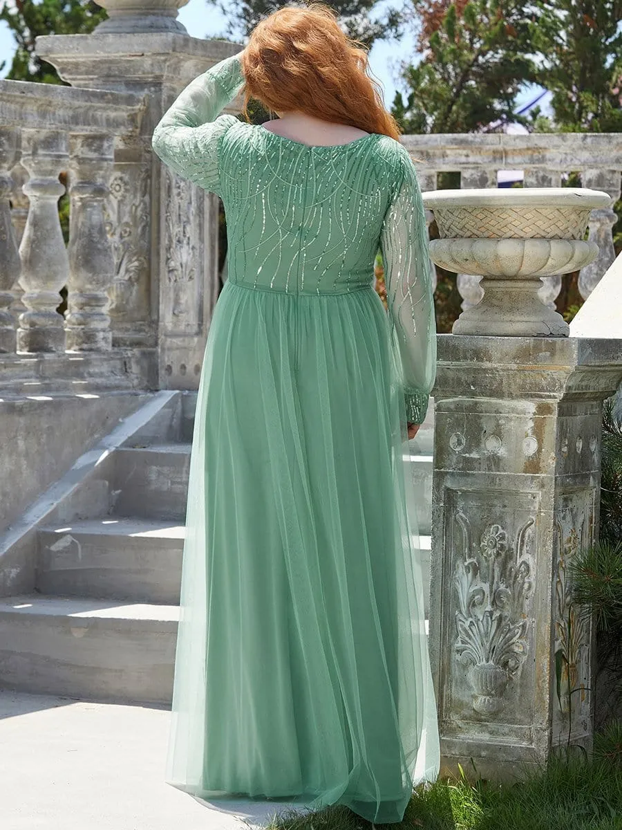 Custom Size Sequin Bodice Sheer Long Sleeves Maxi Formal Evening Dress sold by Ever Pretty product image thumbnail 2