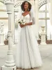 Lace V-Neck Spaghetti Strap Empire Waist Tulle Wedding Dress sold by Ever Pretty