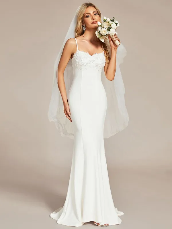 Lace Floral Applique Spaghetti Straps Mermaid Wedding Dress sold by Ever Pretty