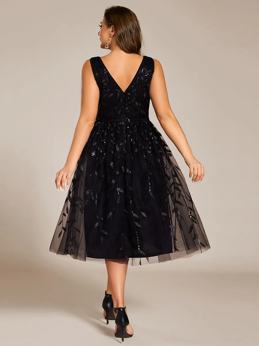 pretty ROUX|Plus Size Sleeveless Leaf Sequin A-Line Midi Wedding Guest Dress sold by Ever Pretty product image thumbnail 2