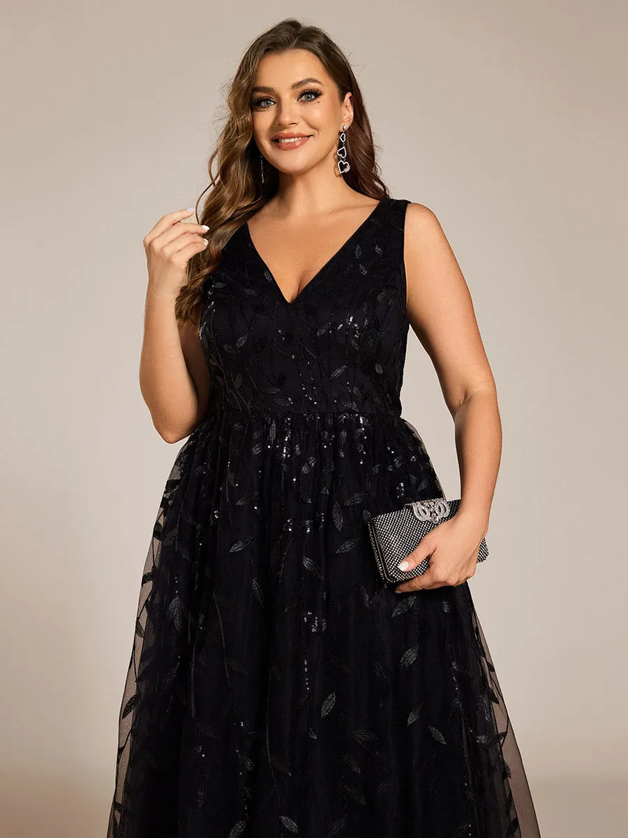 pretty ROUX|Plus Size Sleeveless Leaf Sequin A-Line Midi Wedding Guest Dress sold by Ever Pretty product image thumbnail 3