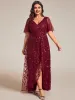 pretty ALIX|Plus Size Short Sleeves Sequin High Low V-Neck Midi Formal Evening Dress sold by Ever Pretty