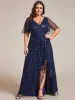 pretty ALIX|Plus Size Short Sleeves Sequin High Low V-Neck Midi Formal Evening Dress sold by Ever Pretty