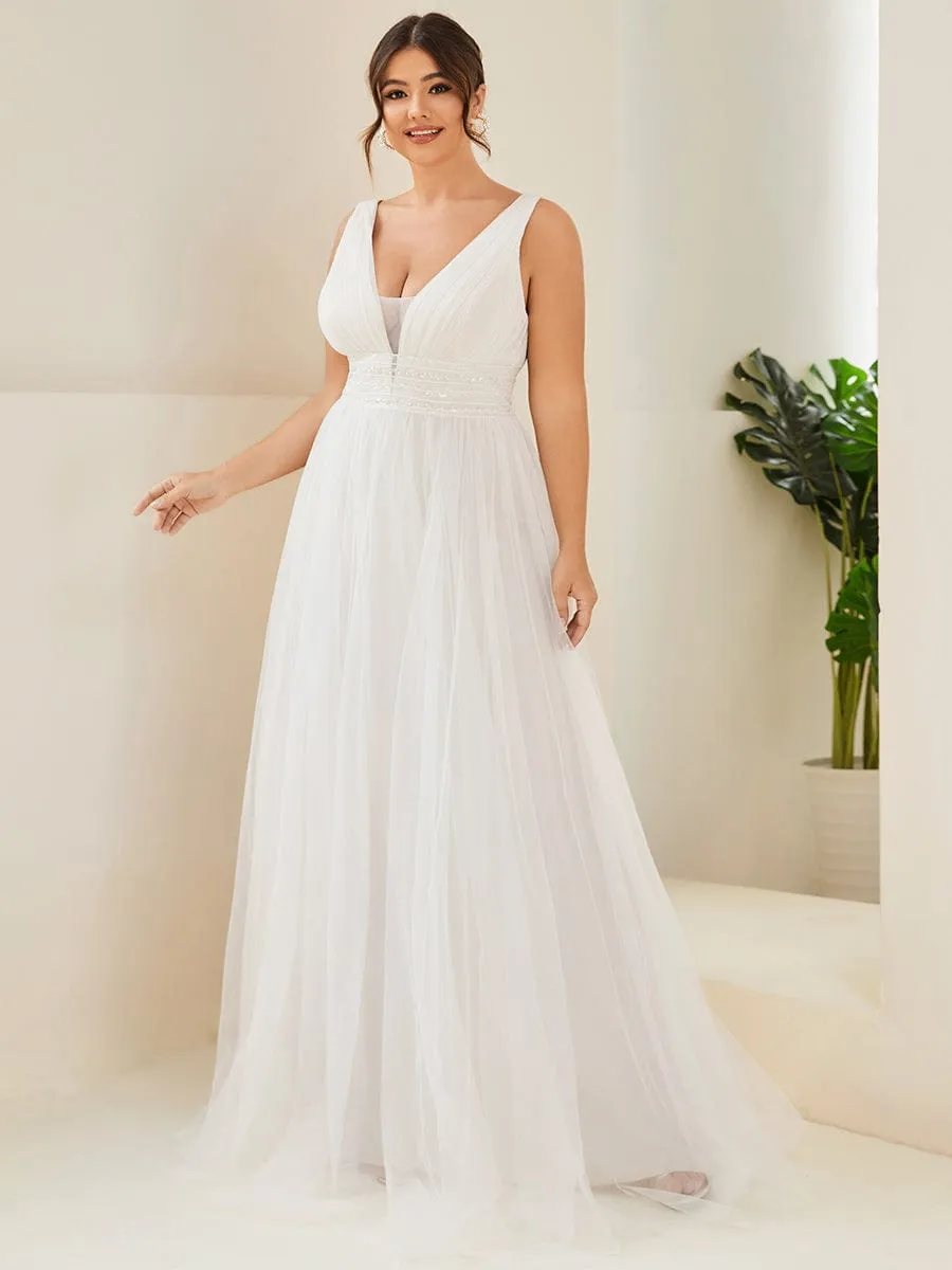 Plus Size Empire Waist Sleeveless Lace Sheer A-Line Wedding Dress sold by Ever Pretty product image thumbnail 5
