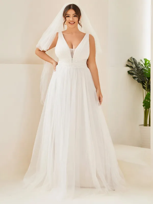 Plus Size Empire Waist Sleeveless Lace Sheer A-Line Wedding Dress sold by Ever Pretty