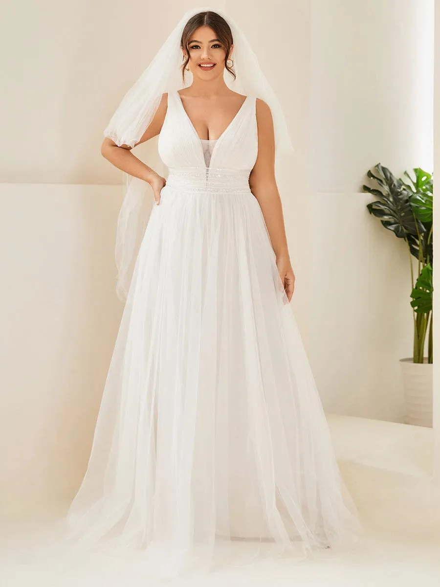 Plus Size Empire Waist Sleeveless Lace Sheer A-Line Wedding Dress sold by Ever Pretty