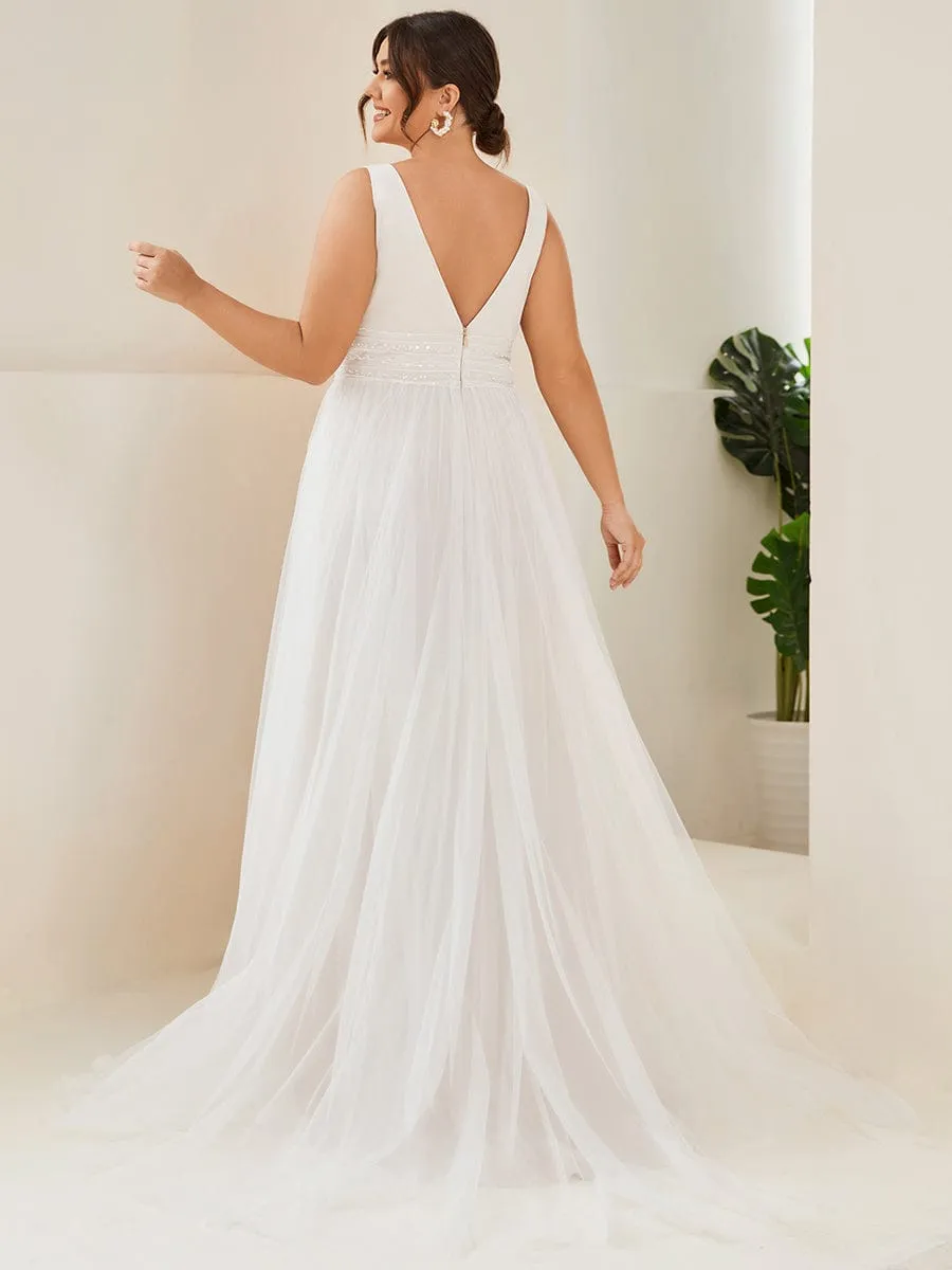 Plus Size Empire Waist Sleeveless Lace Sheer A-Line Wedding Dress sold by Ever Pretty product image thumbnail 2