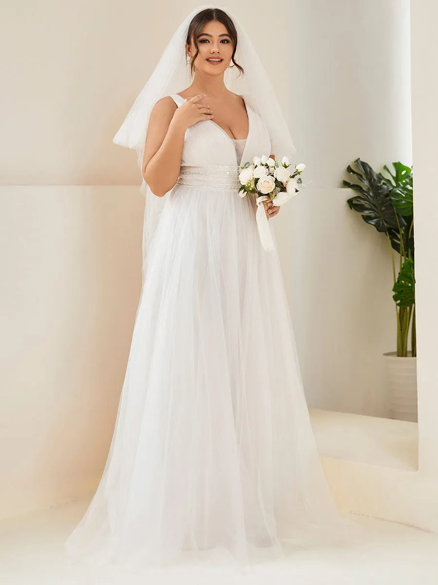 Plus Size Empire Waist Sleeveless Lace Sheer A-Line Wedding Dress sold by Ever Pretty product image thumbnail 4