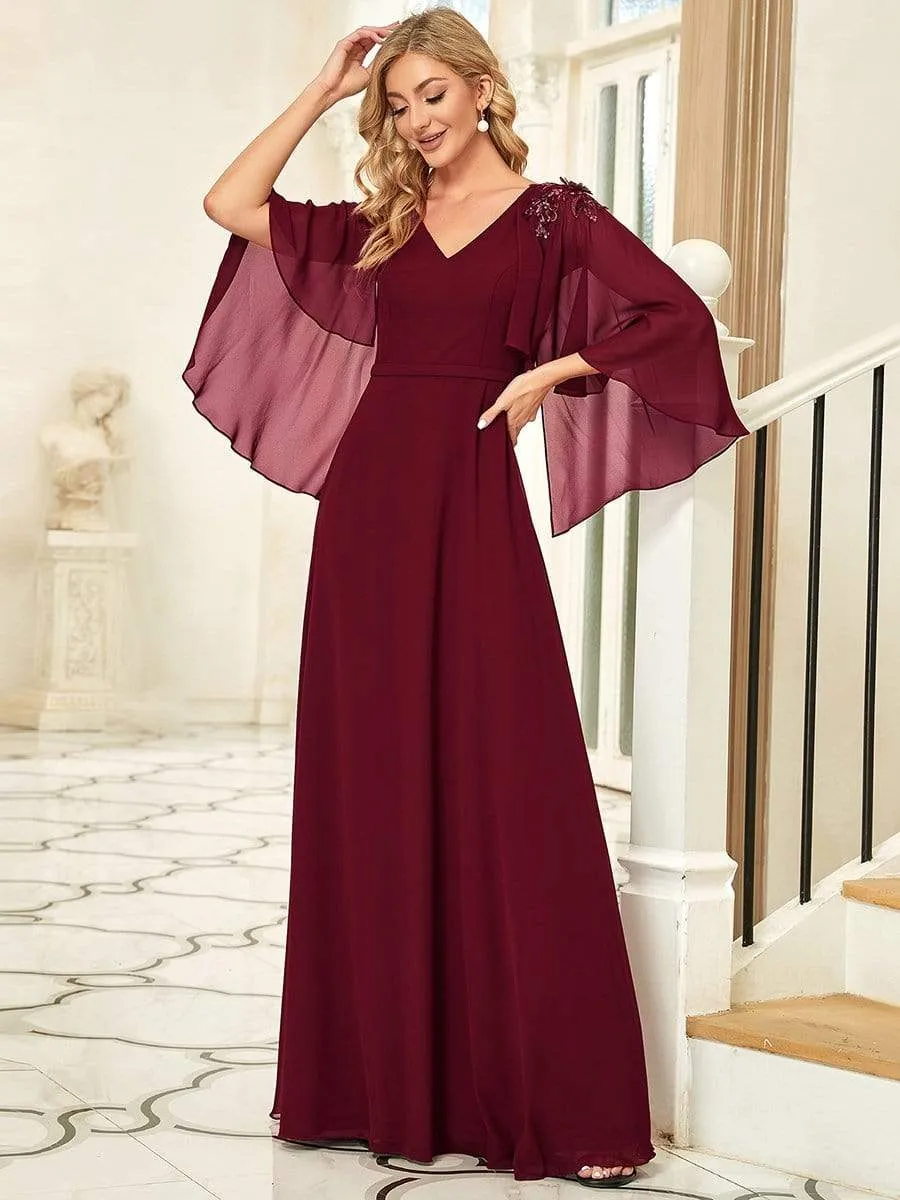 Elegant V Neck Flowy Chiffon Bridesmaid Dresses with Wraps sold by Ever Pretty product image thumbnail 4