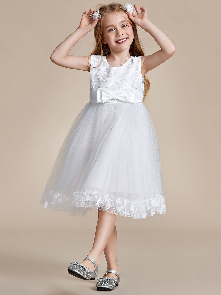 Flower Adorned Sheer Flower Girl Dress with Butterfly Bows sold by Ever Pretty