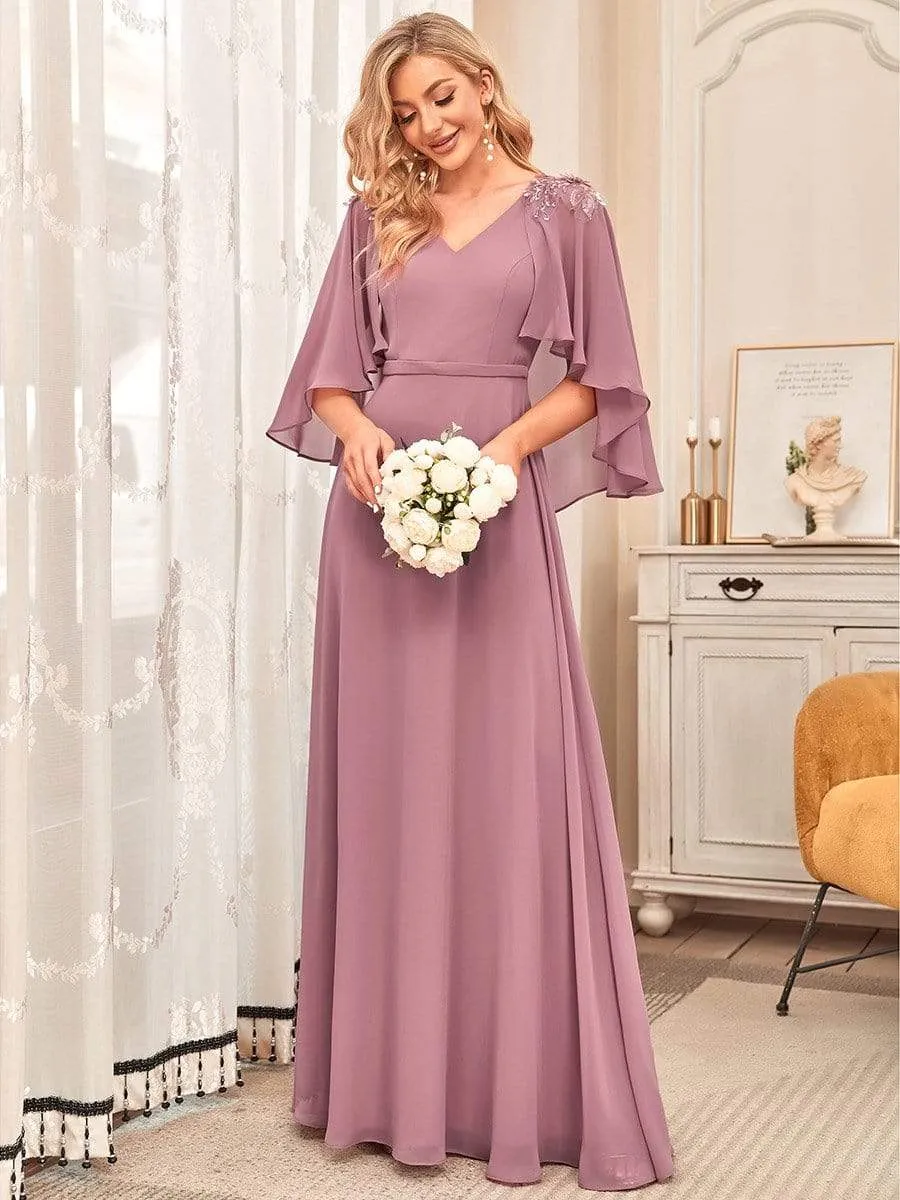 Elegant V Neck Flowy Chiffon Bridesmaid Dresses with Wraps sold by Ever Pretty