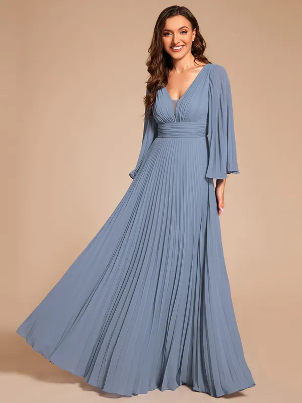 Custom Size Deep V-neck A-line Ruffles Sleeves Floor Length Chiffon Evening Dress sold by Ever Pretty