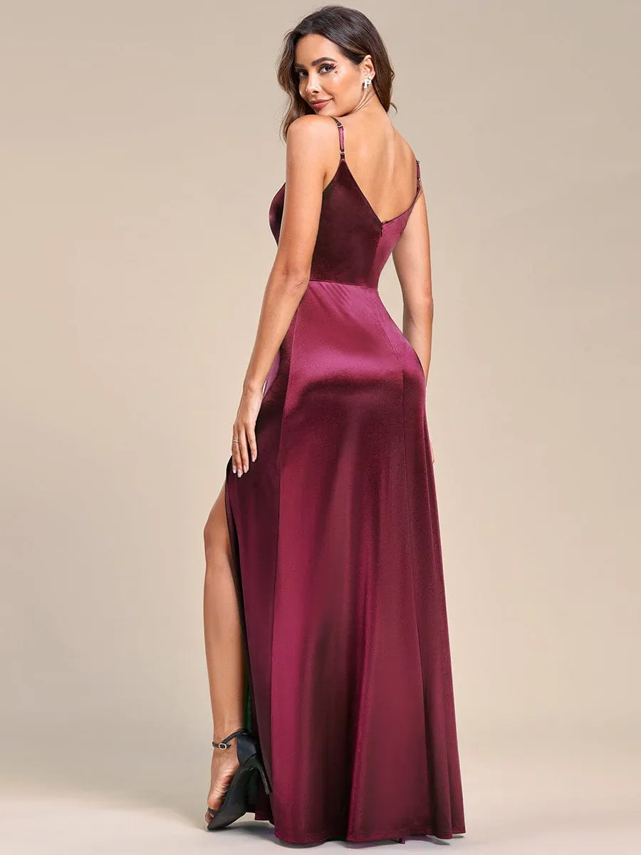 Spaghetti Straps High Stretch V-Neck Sleeveless Satin Evening Dress sold by Ever Pretty product image thumbnail 4