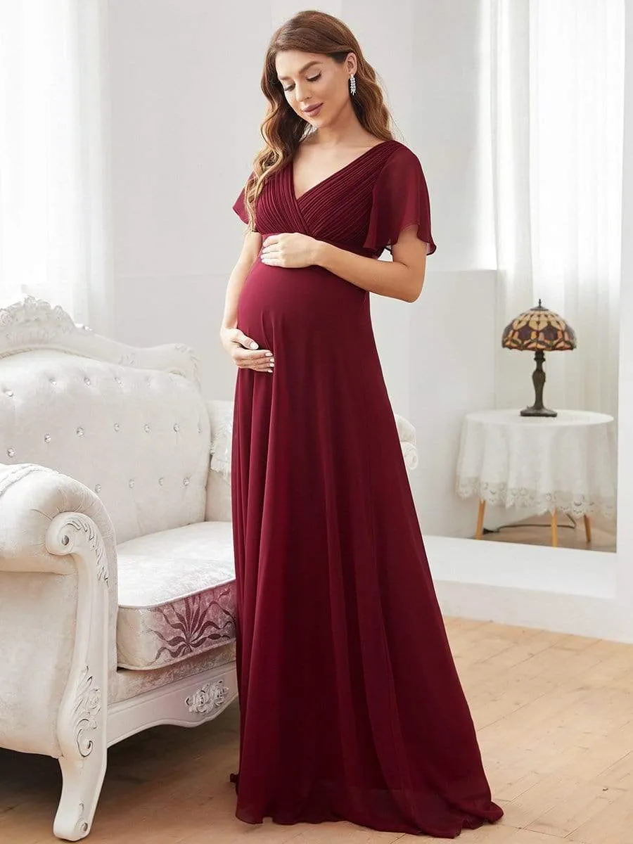 Ruched Bodice Flowy Chiffon Floor-Length Maternity Dress with Sleeves sold by Ever Pretty product image thumbnail 5