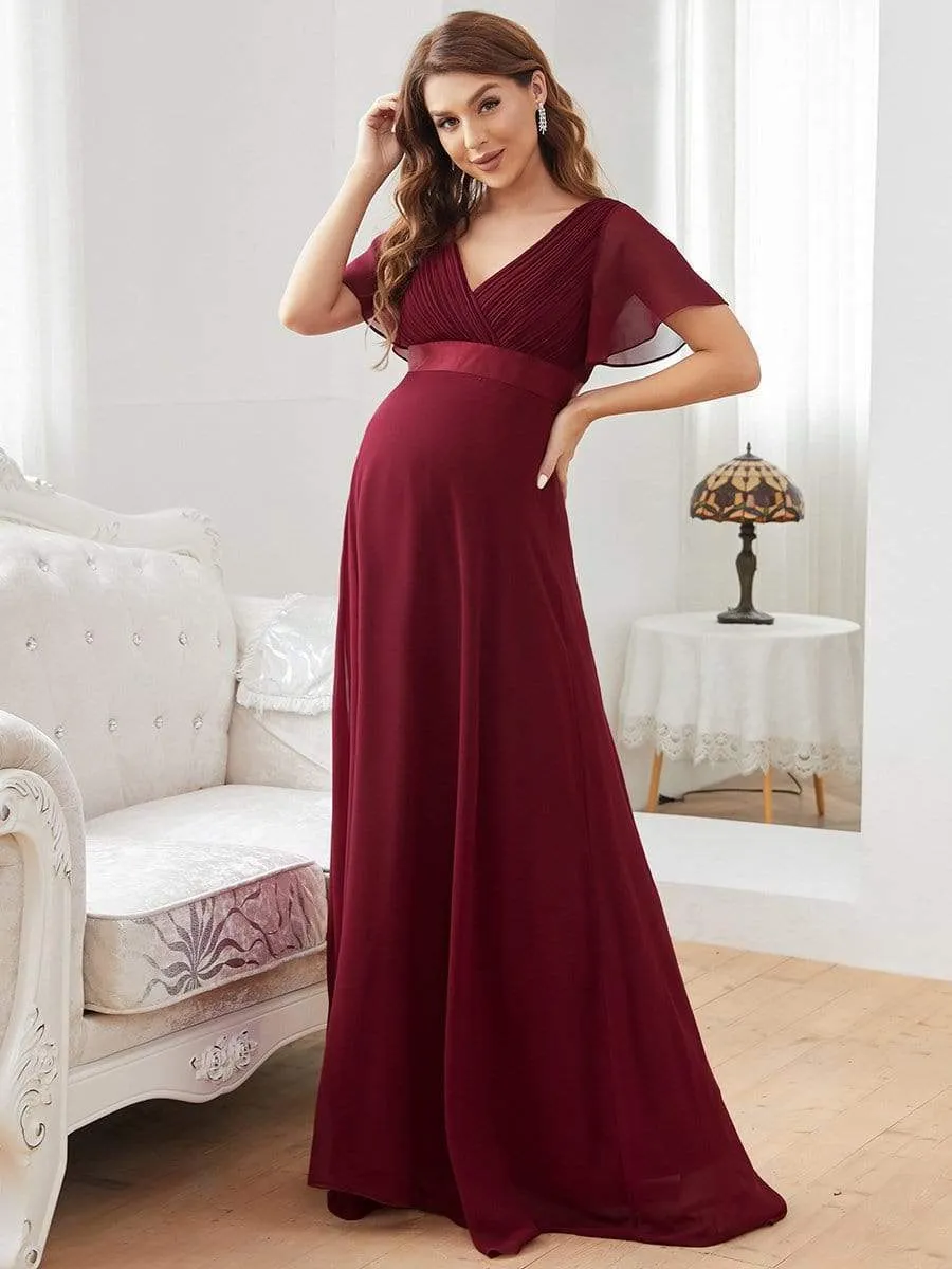 Ruched Bodice Flowy Chiffon Floor-Length Maternity Dress with Sleeves sold by Ever Pretty product image thumbnail 2