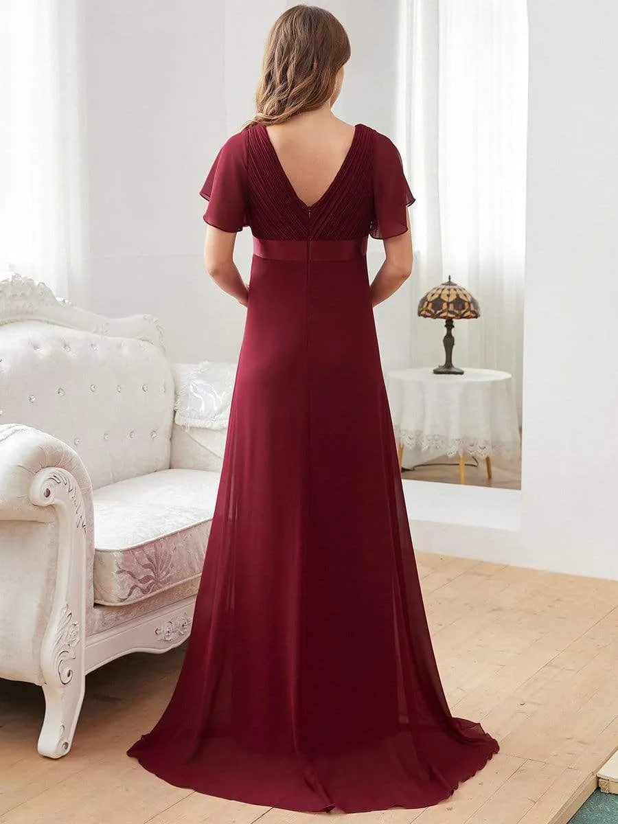 Ruched Bodice Flowy Chiffon Floor-Length Maternity Dress with Sleeves sold by Ever Pretty product image thumbnail 3