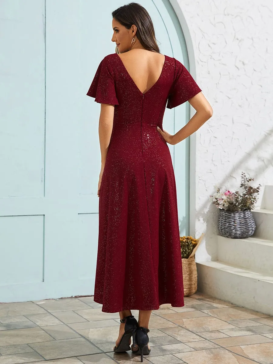 Glow Lana | Sparkling V-Neck High-Low Wedding Guest Dress with Ruffled Sleeves sold by Ever Pretty product image thumbnail 2