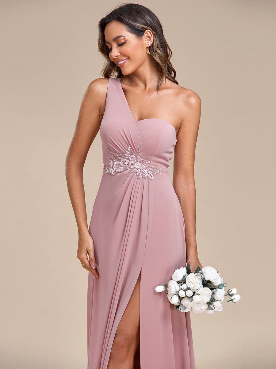 Waist Applique One-Shoulder A-Line Bridesmaid Dress with High Slit sold by Ever Pretty product image thumbnail 3