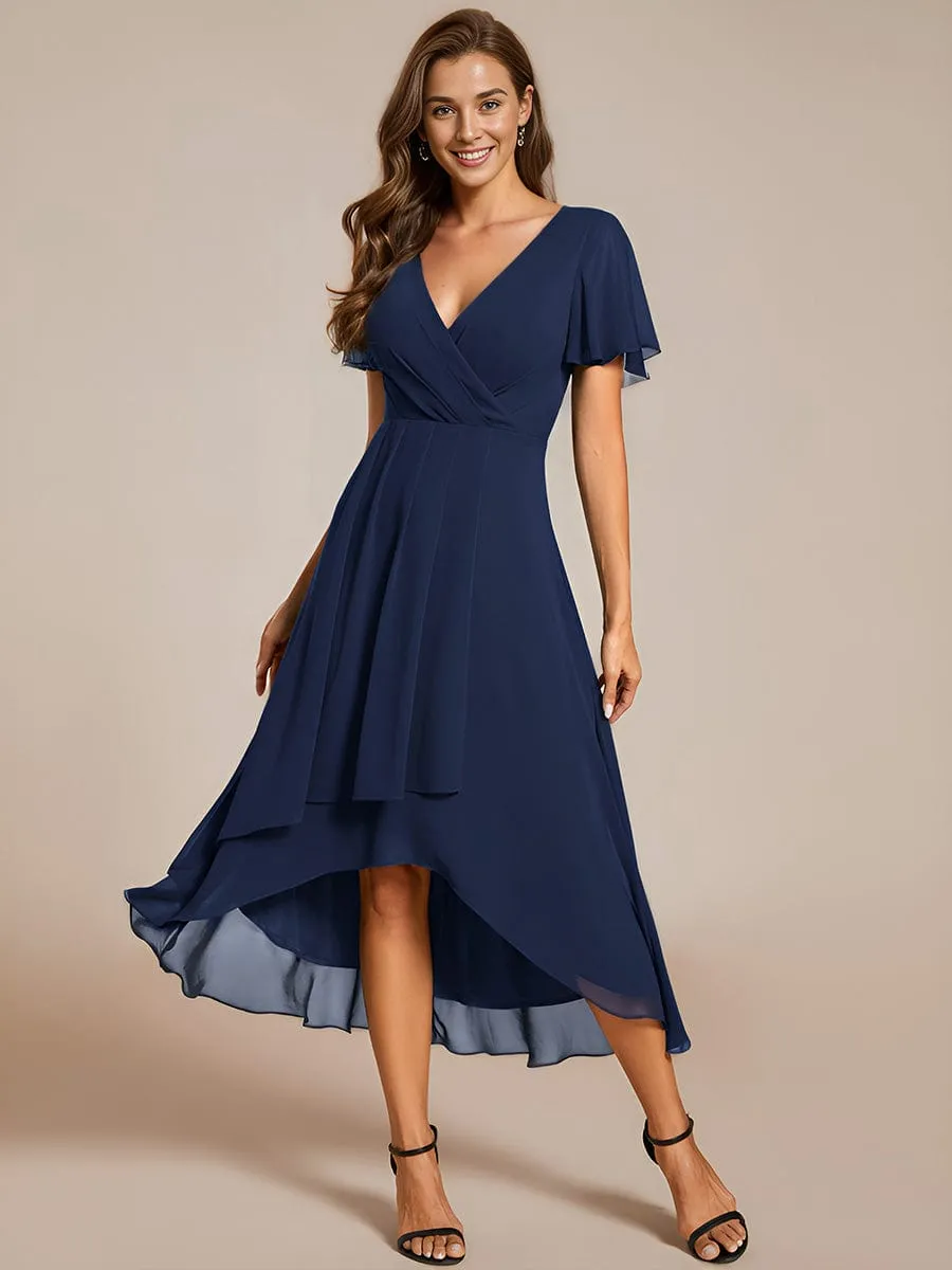 ever LARK|Ruffles Sleeve Pleated V-Neck A-Line Midi Chiffon Wedding Guest Dress sold by Ever Pretty